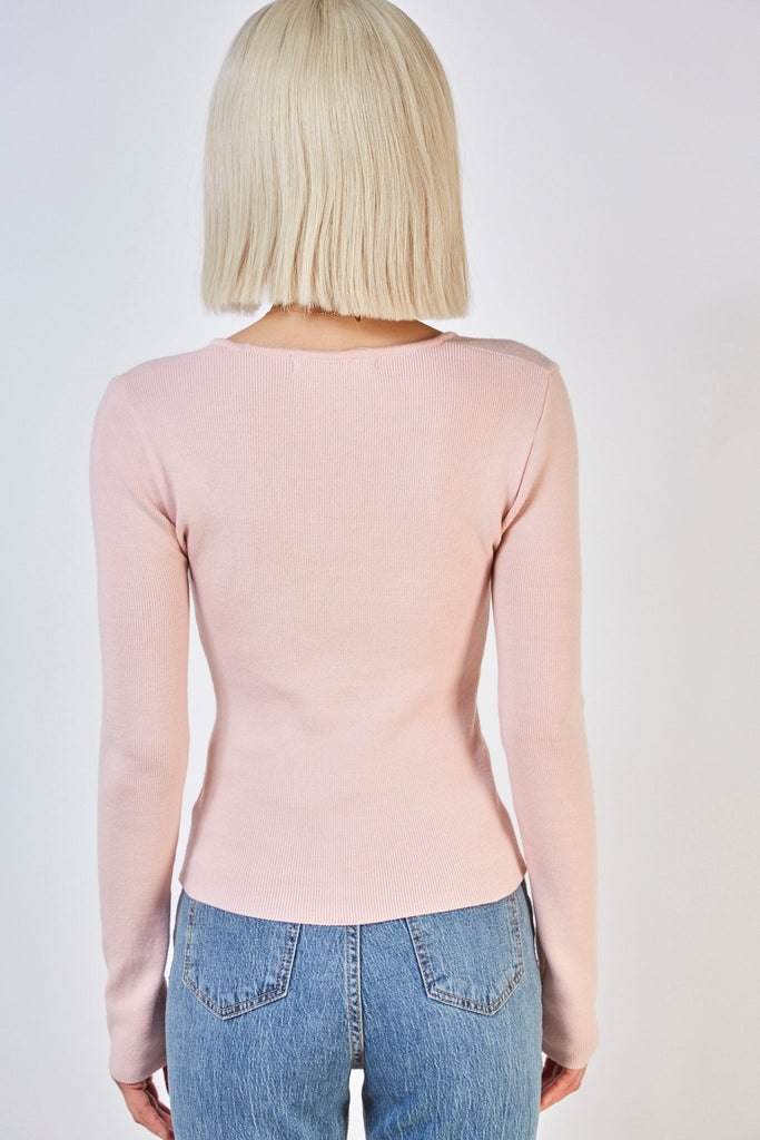 Pink square neck knit top_5