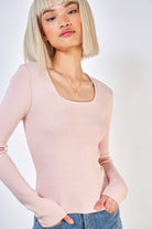 Pink square neck knit top_2