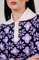 Navy and purple intarsia floral ivory collar jumper_4