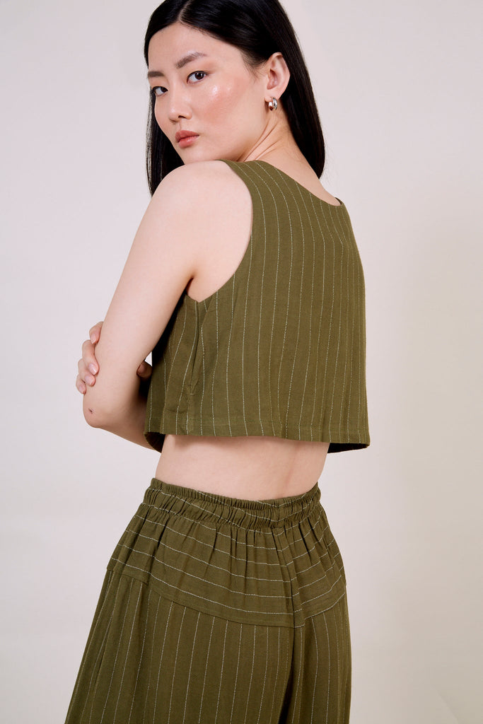 Olive green pinstripe button front tank_5