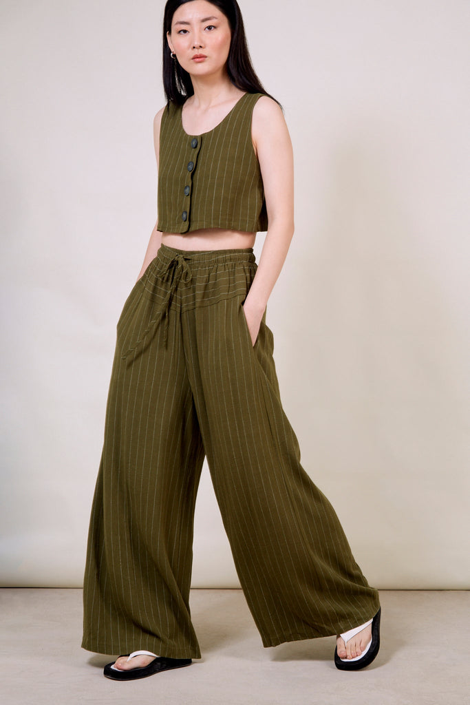Olive green pinstripe button front tank_2