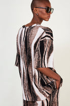 Beige and black abstract print short sleeved top_4