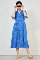 Bright blue floral print midi dress_1