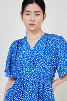 Bright blue floral print midi dress_4