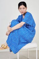 Bright blue floral print midi dress_5