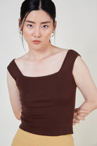Brown square neck knit tank_1