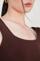 Brown square neck knit tank_5