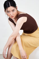 Brown square neck knit tank_4