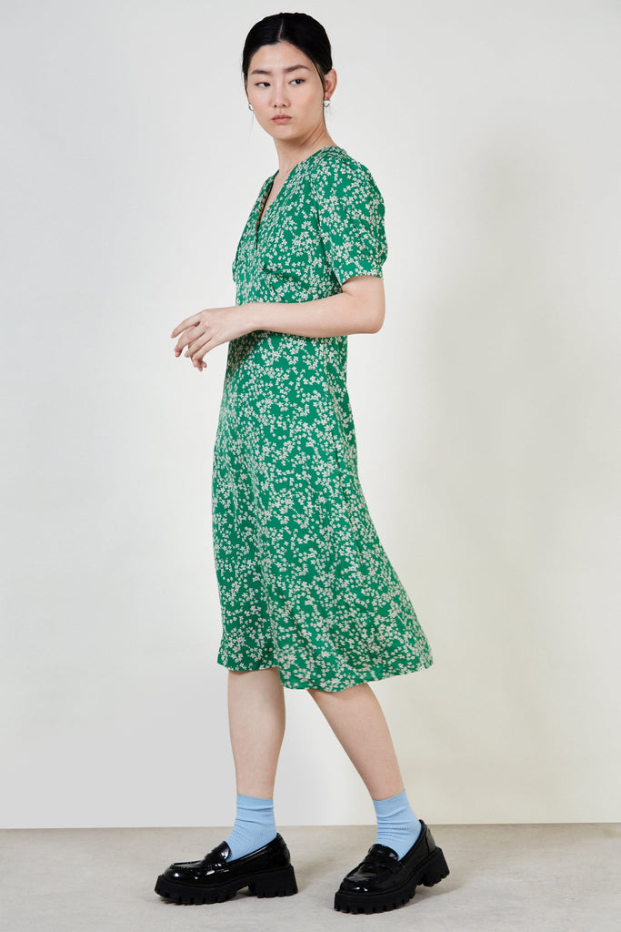 Green floral print midi dress_1