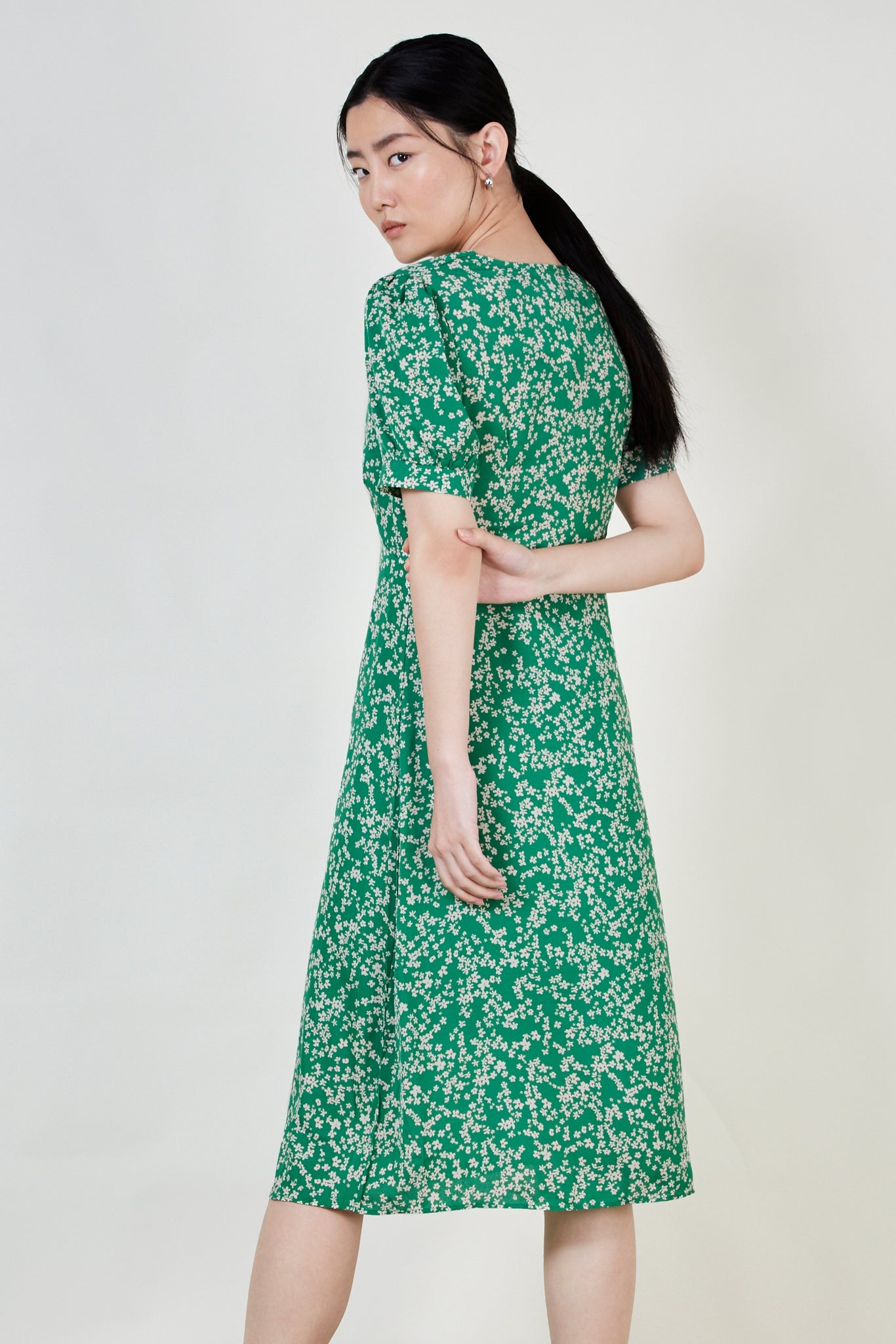 Green floral print midi dress_2