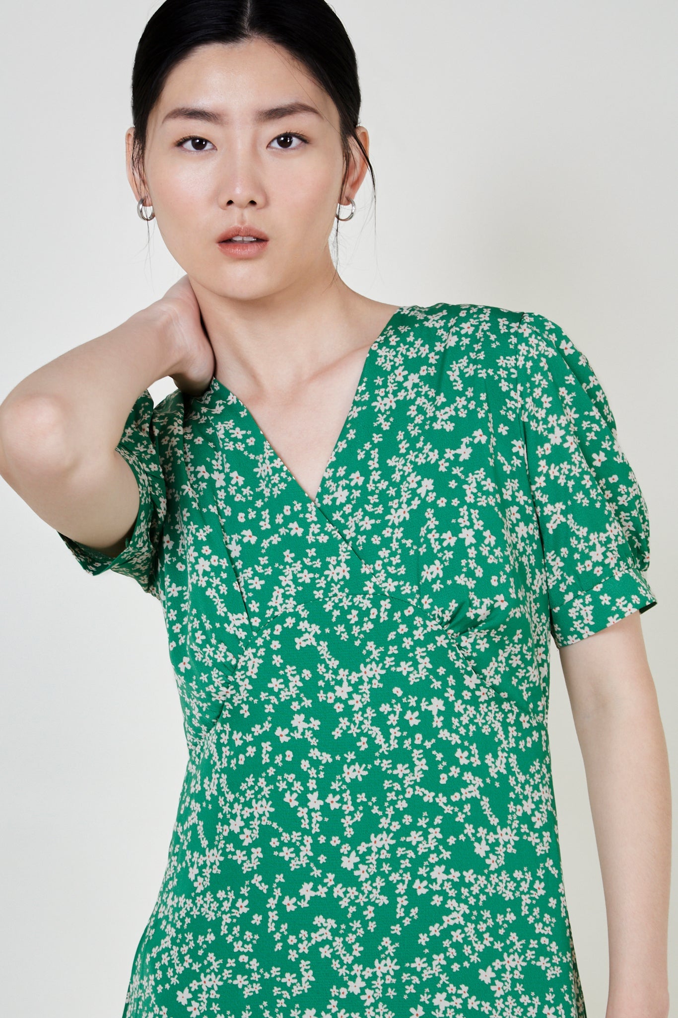 Green floral print midi dress_4