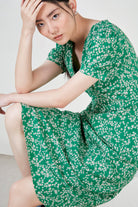Green floral print midi dress_3