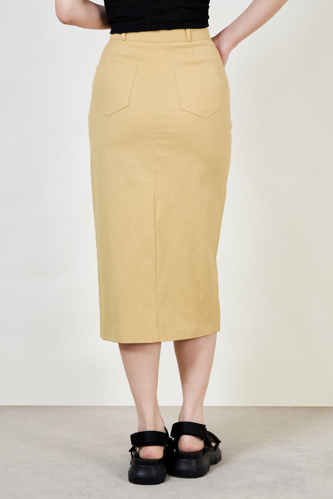 Yellow slit front tailored skirt_4