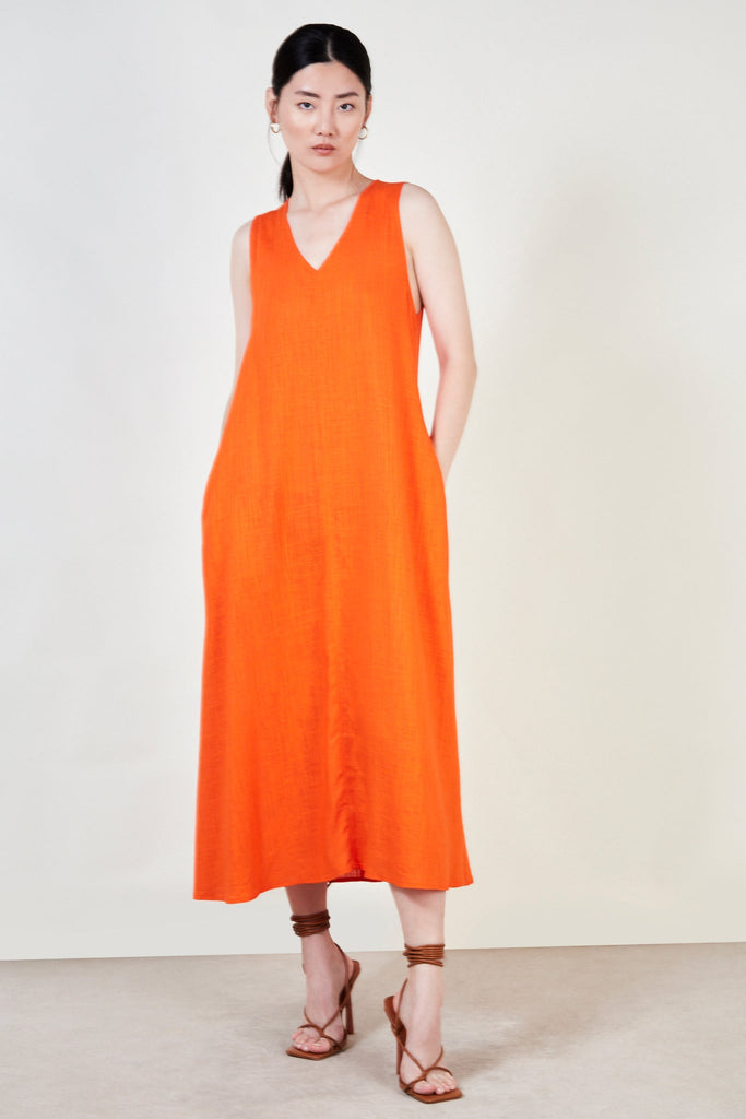 Bright orange linen maxi dress_2