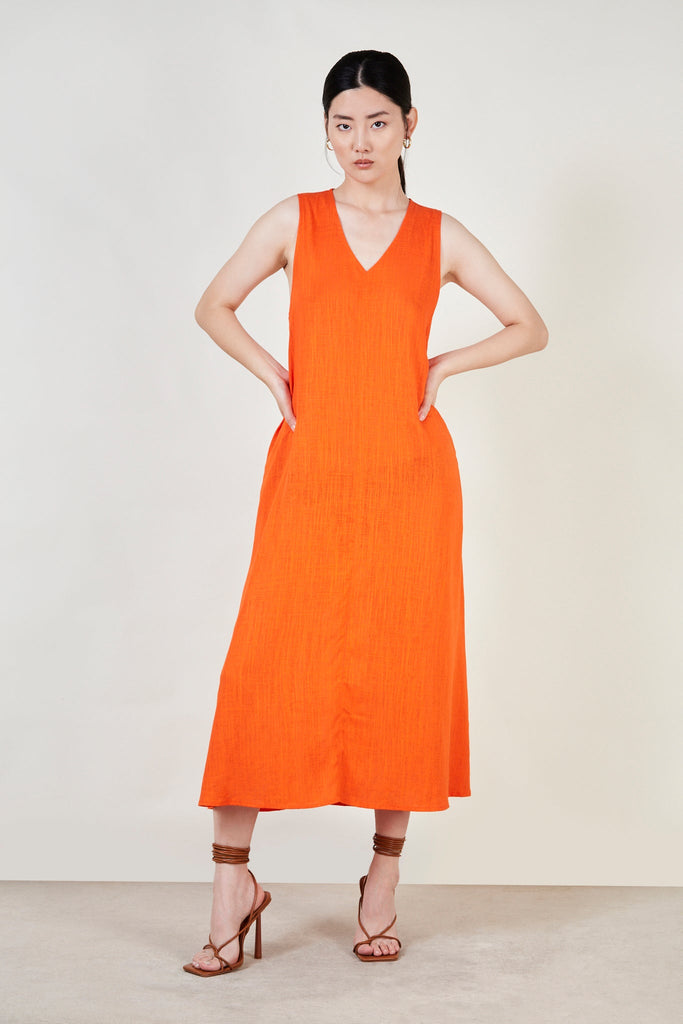 Bright orange linen maxi dress_4
