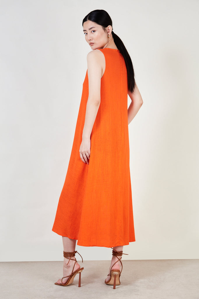 Bright orange linen maxi dress_3