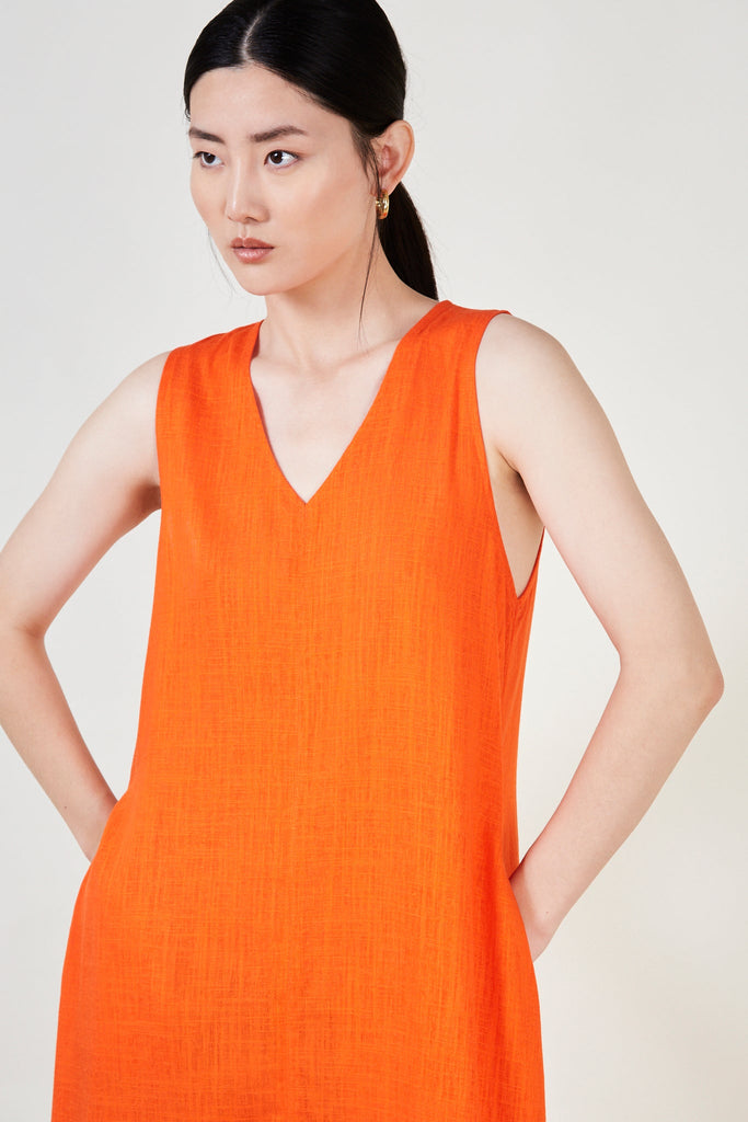 Bright orange linen maxi dress_5