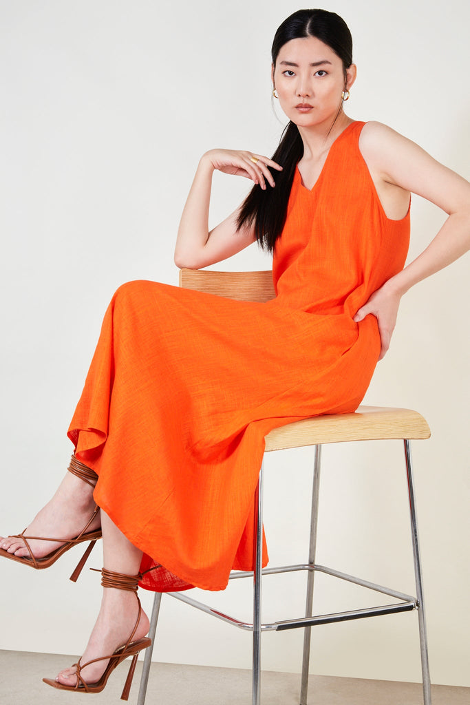 Bright orange linen maxi dress_1