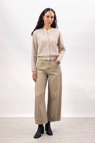 Oatmeal wool blend round neck button up cardigan_4