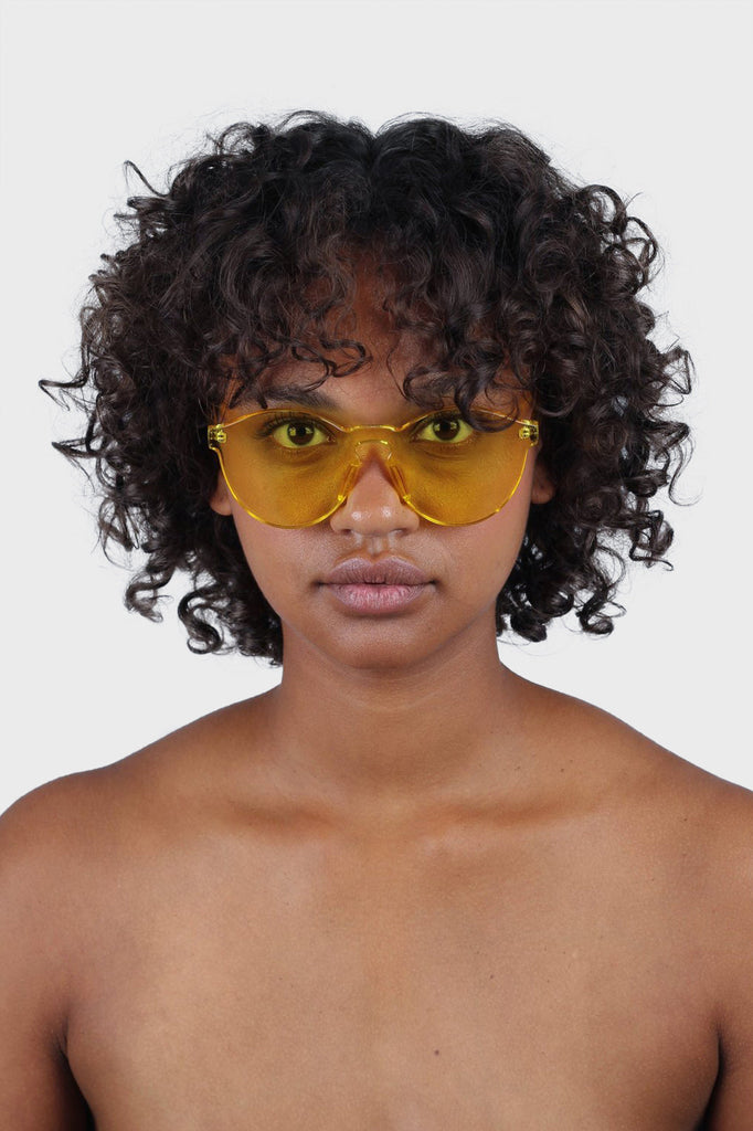 Yellow frameless round sunglasses_6
