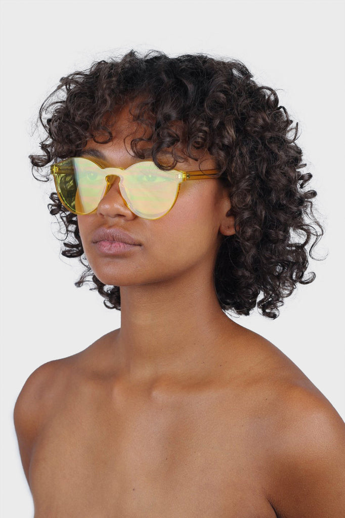 Yellow frameless round sunglasses_5