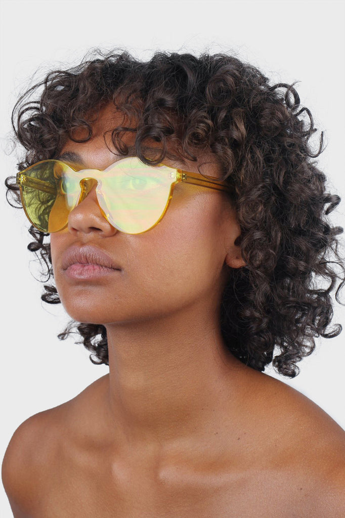Yellow frameless round sunglasses_2
