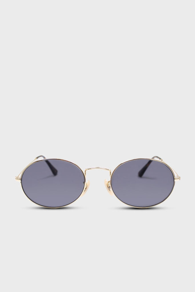 Black gold frame small oval lens sunglasses_1
