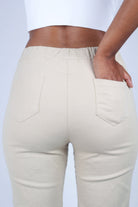 Beige dart front loose fit drawstring trousers_5