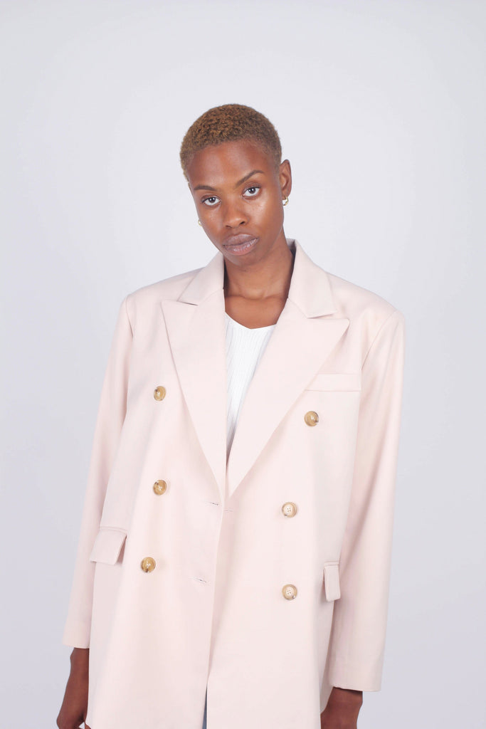 Ivory double breasted half long jacket_1