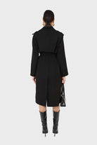 Black soft double breasted belted trench coat_3