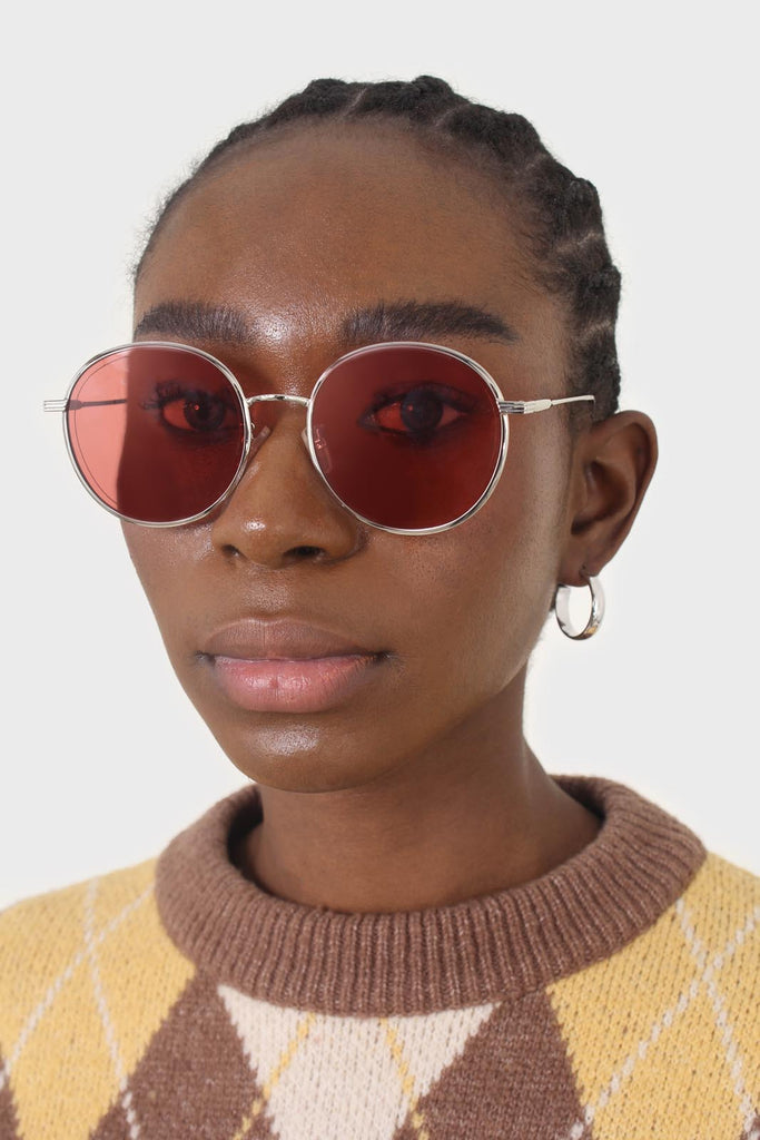 Red and gold lined round sunglasses_5