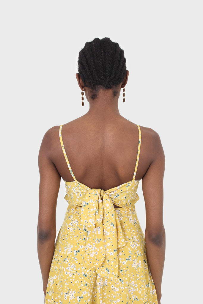 Yellow and white floral ribbon back dress_9