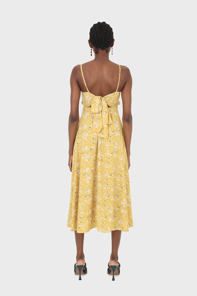 Yellow and white floral ribbon back dress_2