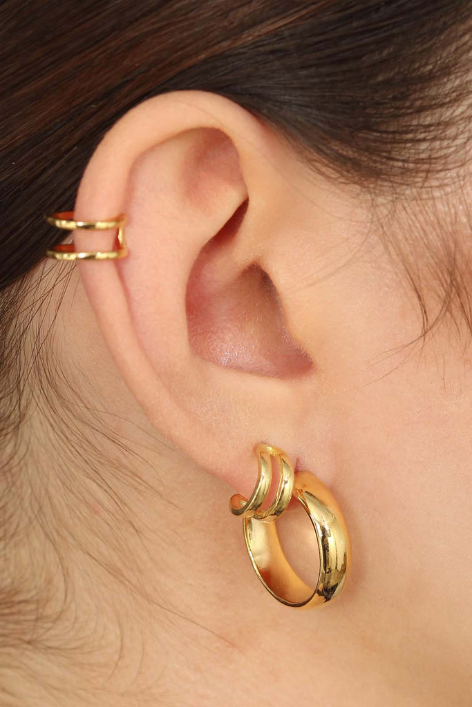 Gold thick hoop glossy earrings - 19mm_2