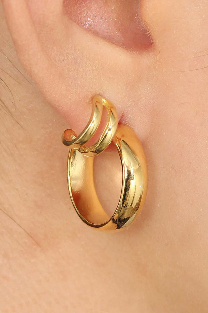Gold thick hoop glossy earrings - 19mm_3