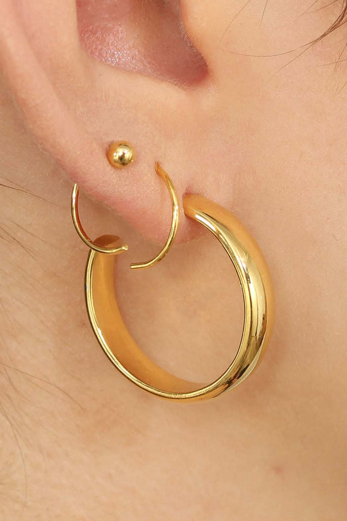 Gold thick hoop glossy earrings - 25mm_3