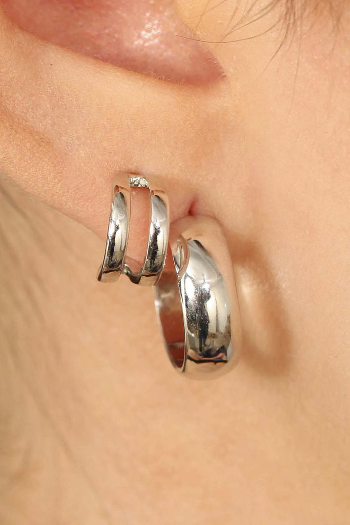 Silver thick hoop glossy earrings - 15mm_3