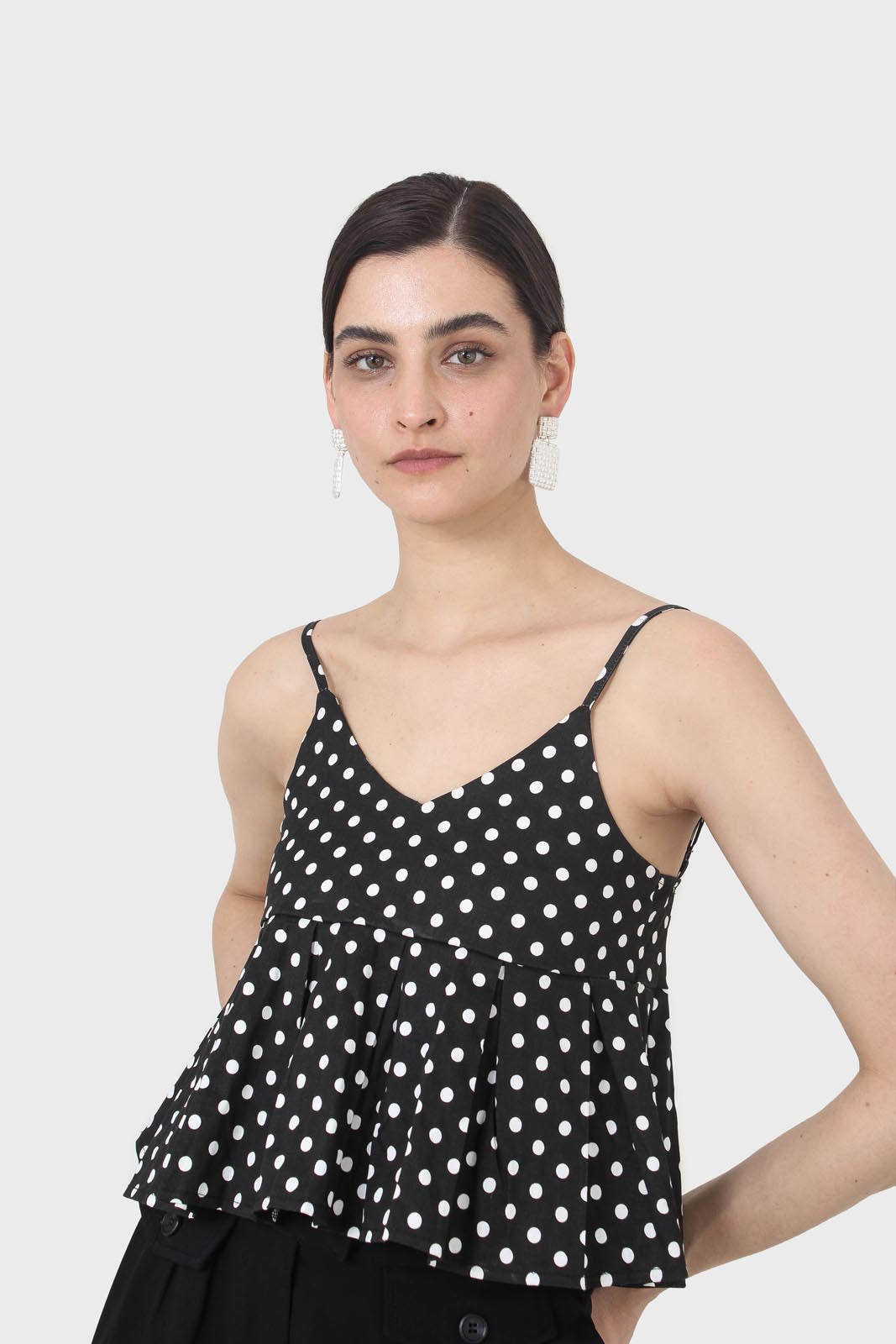Black and white polka dot spaghetti strap tank S/M