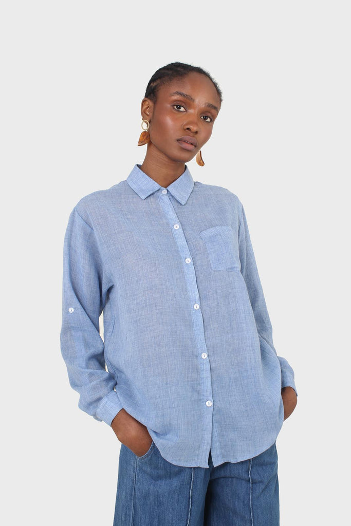 Blue loose fit soft linen shirt_1