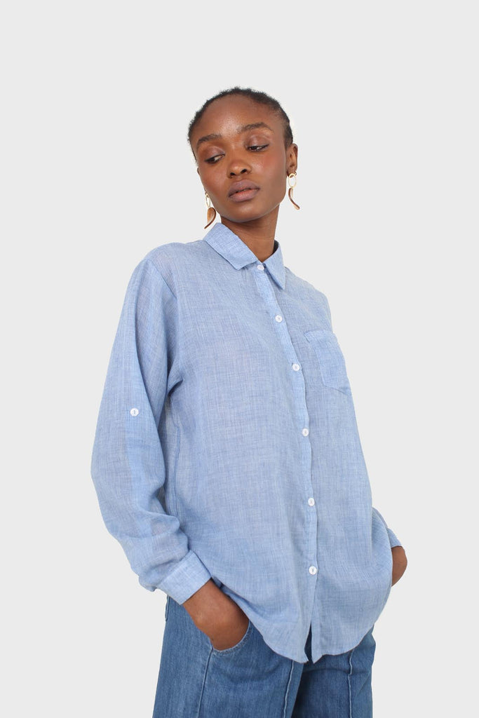 Blue loose fit soft linen shirt_5