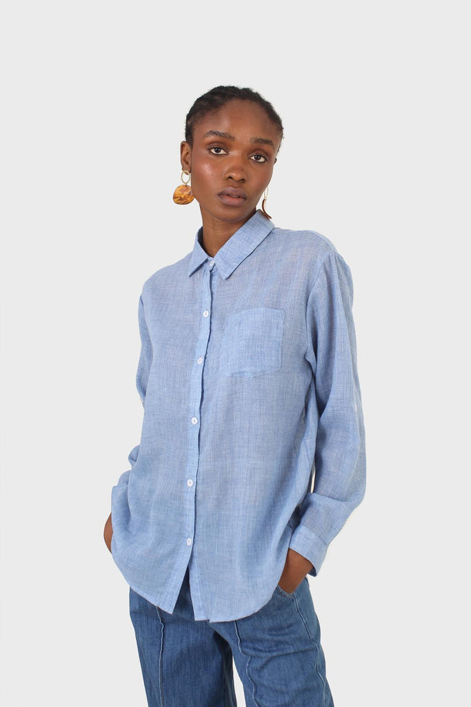 Blue loose fit soft linen shirt_6