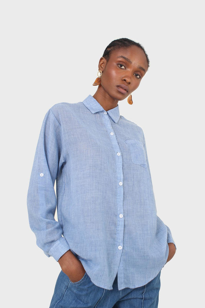 Blue loose fit soft linen shirt_7