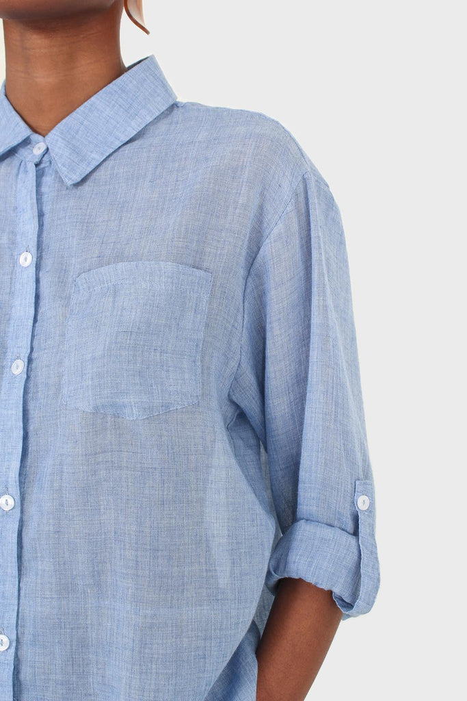 Blue loose fit soft linen shirt_8