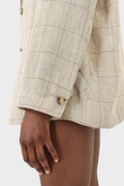 Pale khaki checked oversized linen blazer_2