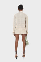 Pale khaki checked oversized linen blazer_5