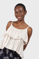 Oatmeal micro pleat tiered linen tank_1