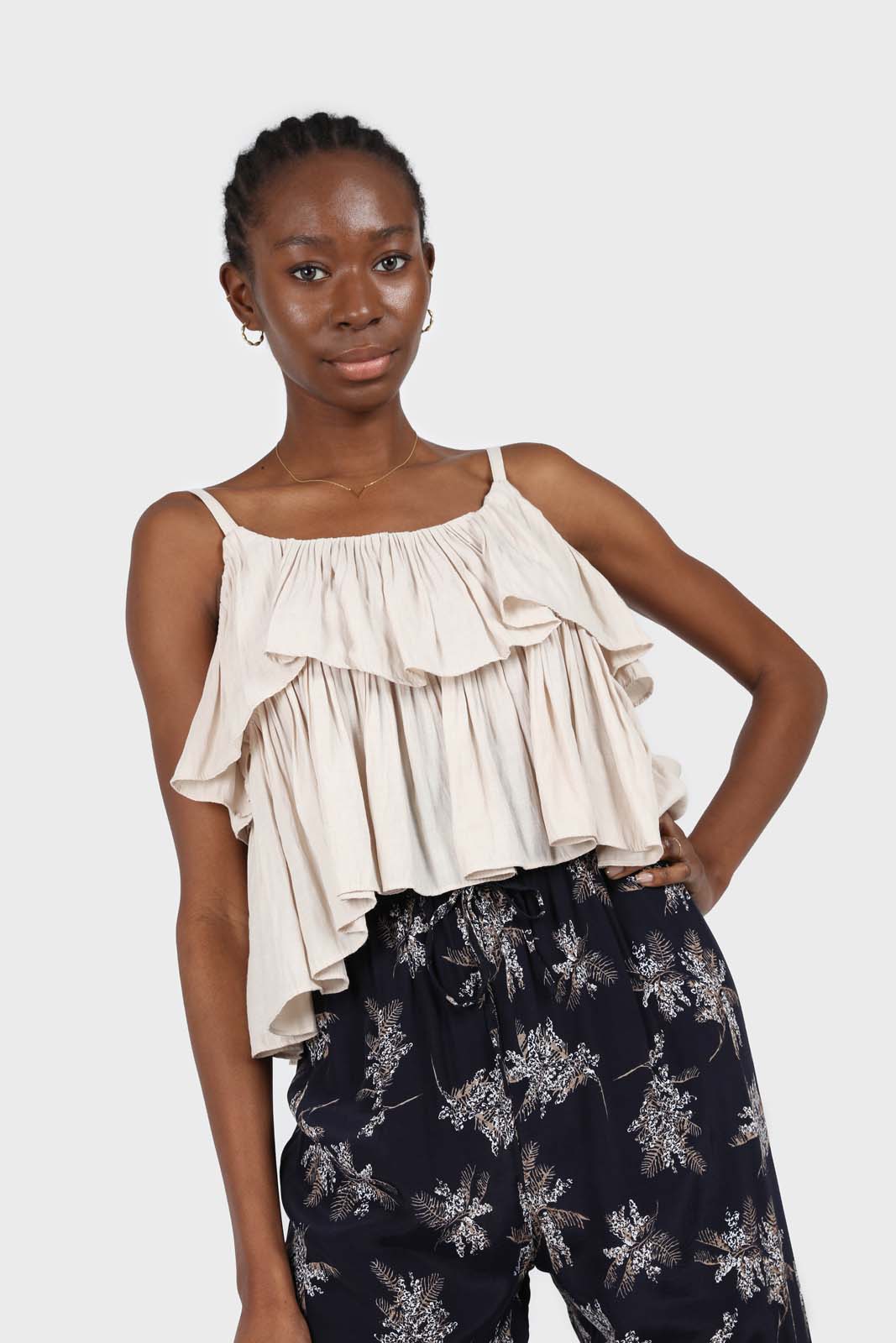 Oatmeal micro pleat tiered linen tank_2