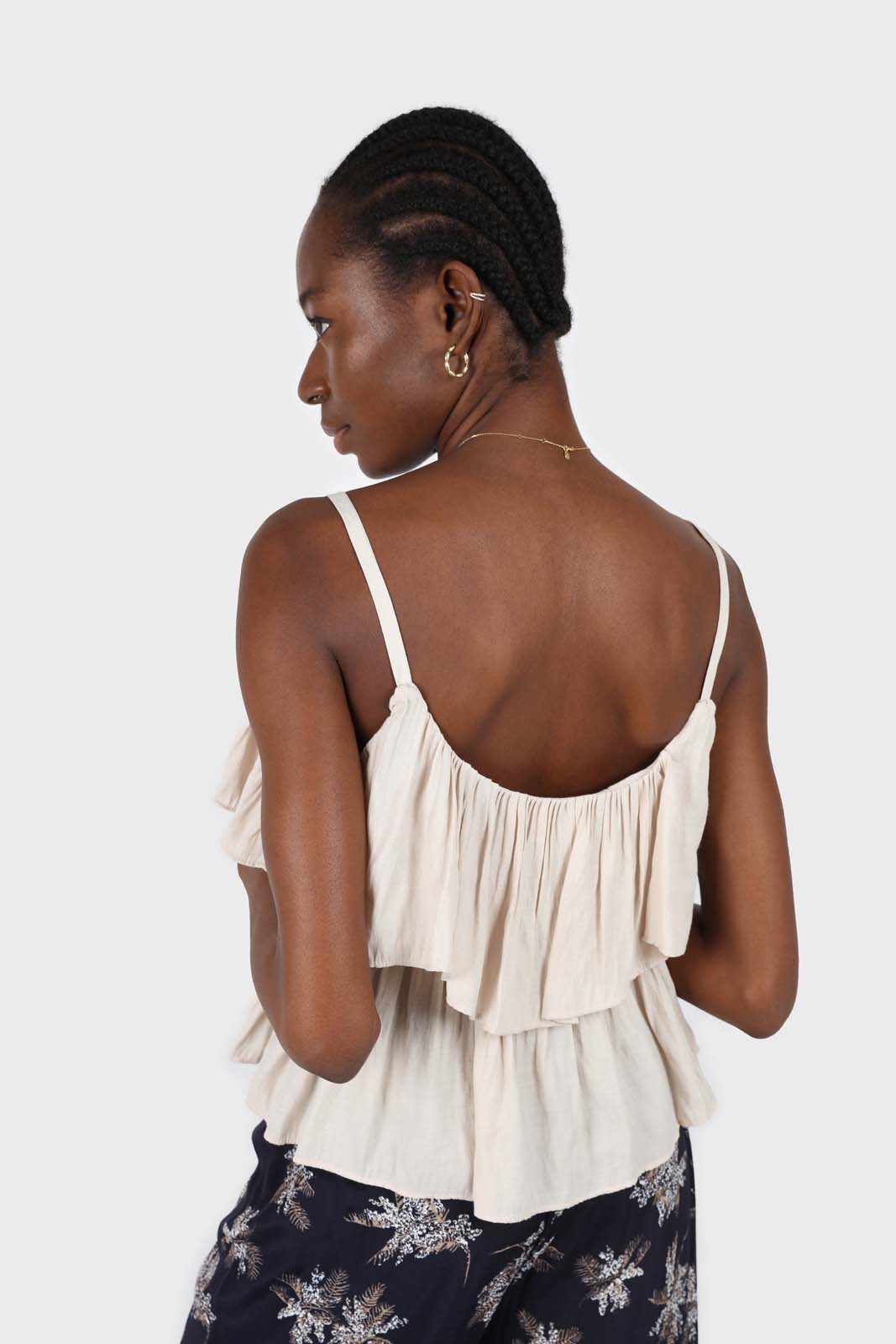 Oatmeal micro pleat tiered linen tank_5