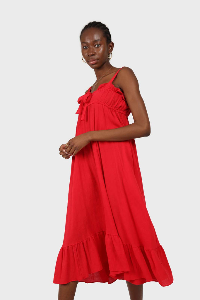 Red tie front ruffle maxi dress_4