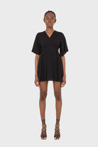 Black layered V-neck short sleeved dress_3